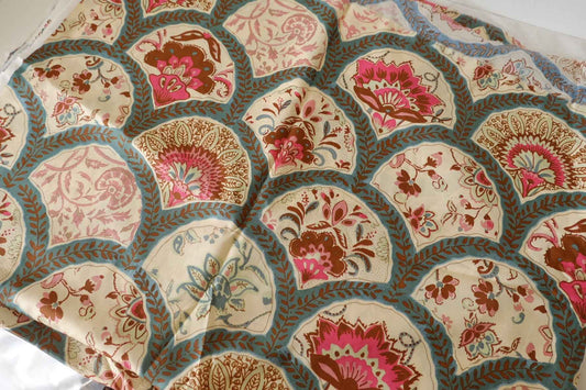 Vintage Fan Floral 60s Cotton Poplin Fabric – 2.2 Yards