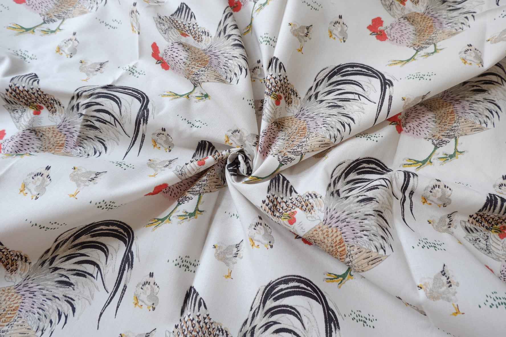 Rooster Cotton Fabric, Medium Weight for Skirts and Jackets, 2.19 Yards