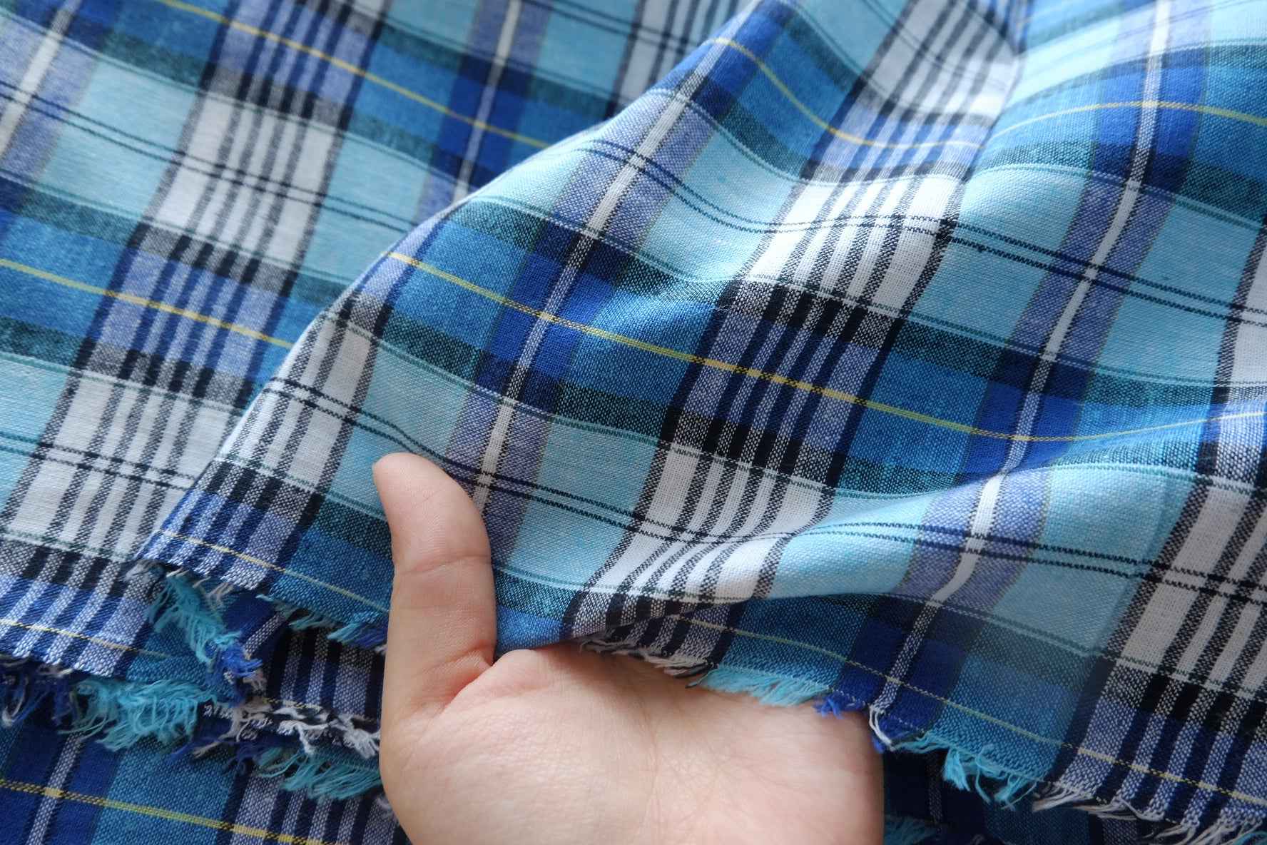 Blue Plaid Linen-Cotton Fabric - 2.19 yd
