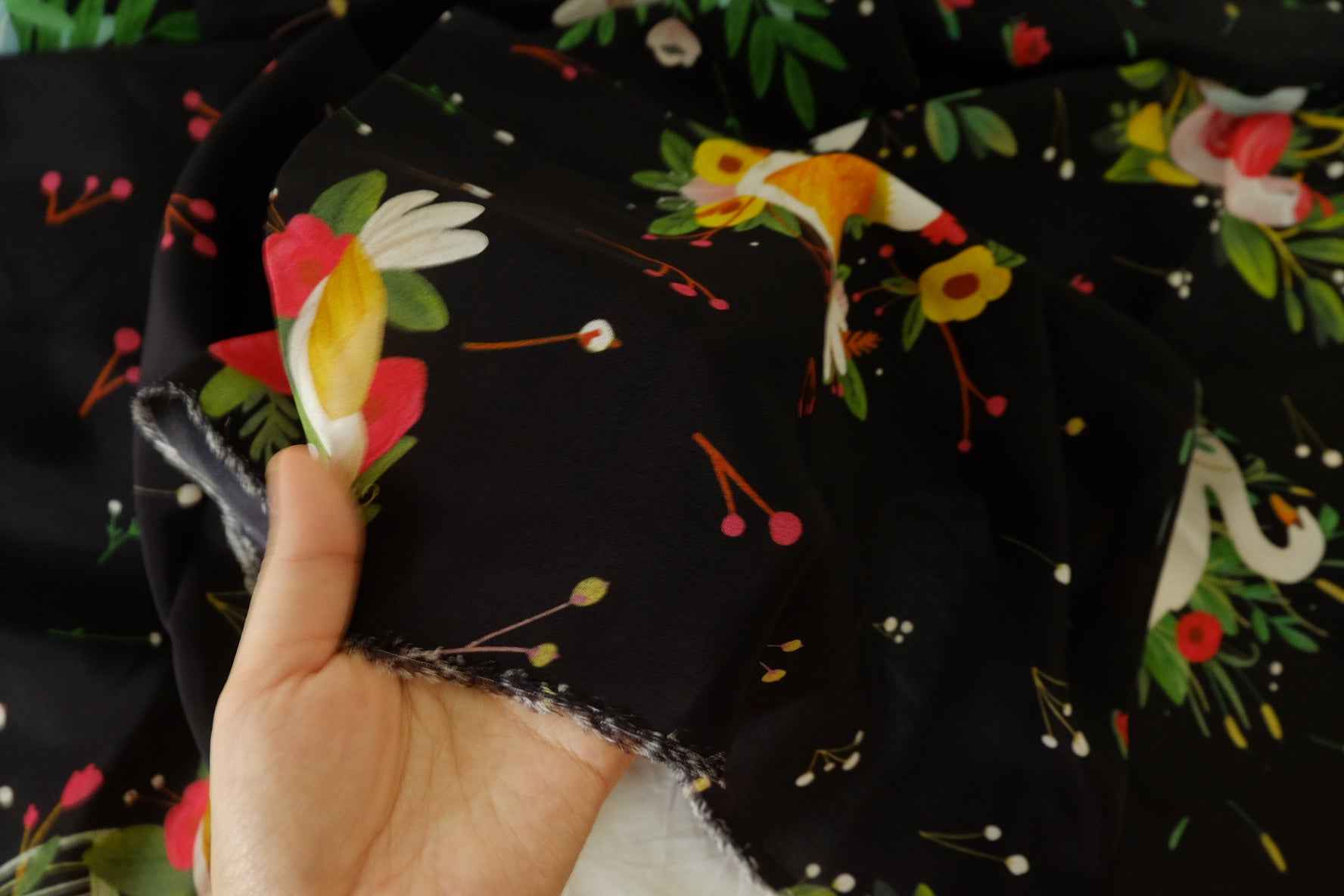 Bird Nest Floral Silk Crepe de Chine Fabric – 3.3 yd