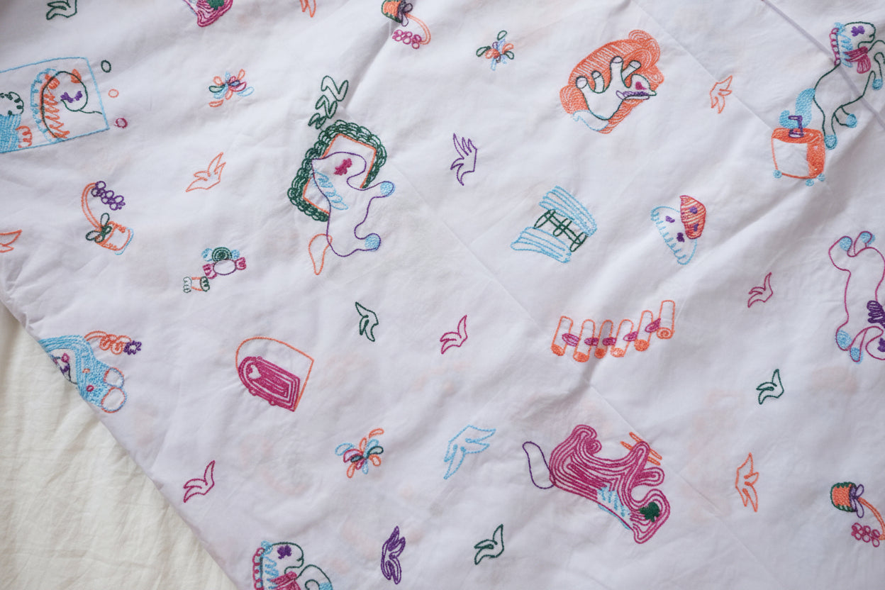 Playful Embroidered Cotton Poplin Fabric, 2.19 Yards