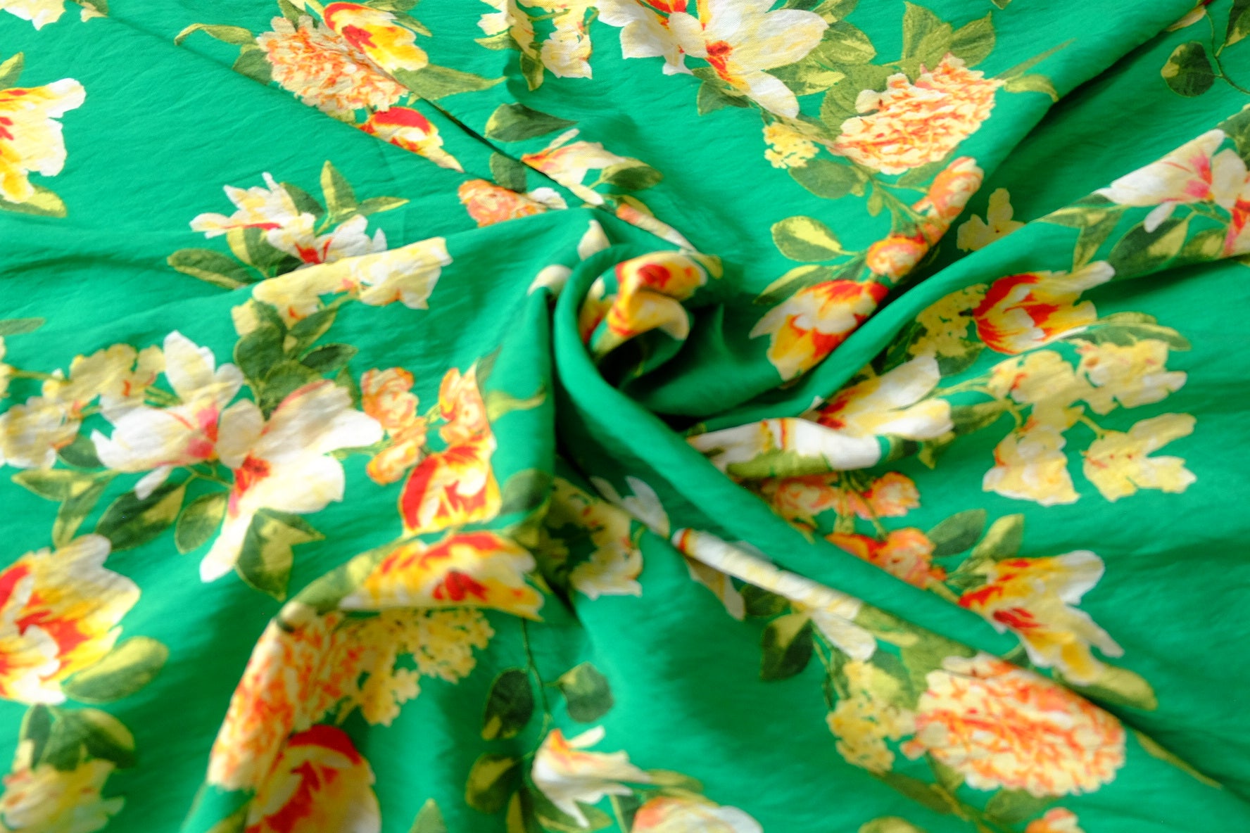 Vibrant Green Floral Tencel Cotton Fabric 3.3 Yards