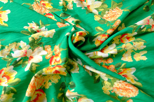 Vibrant Green Floral Tencel Cotton Fabric 3.3 Yards