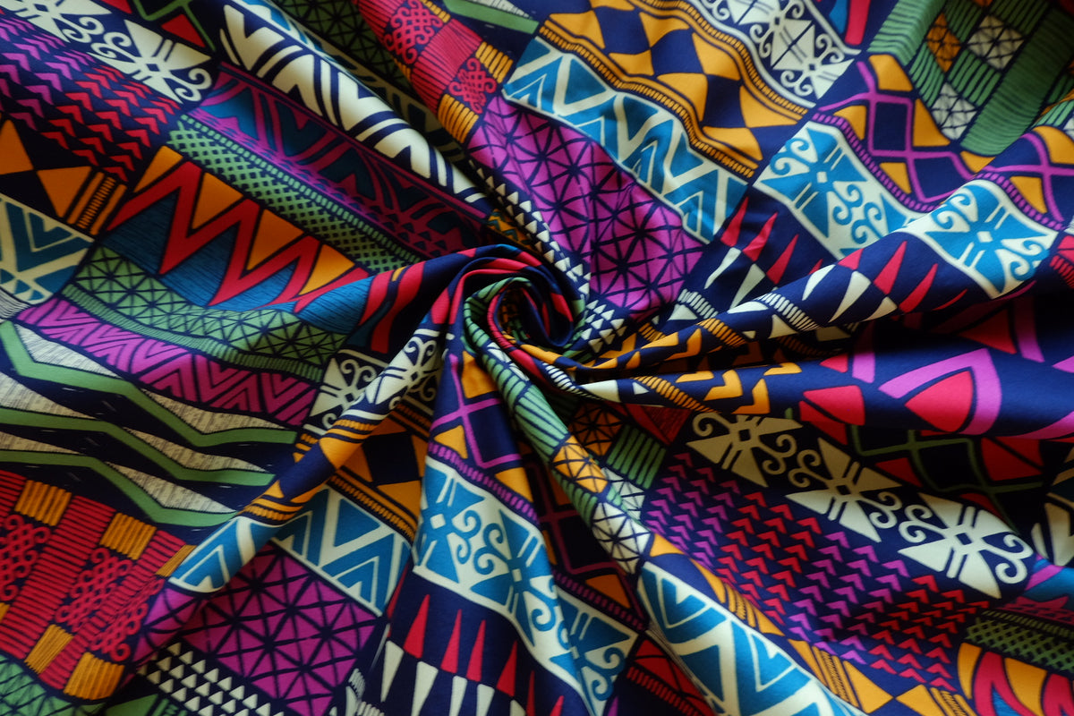 Vibrant Tribal Geometric Cotton Poplin Fabric – 2.19 yd