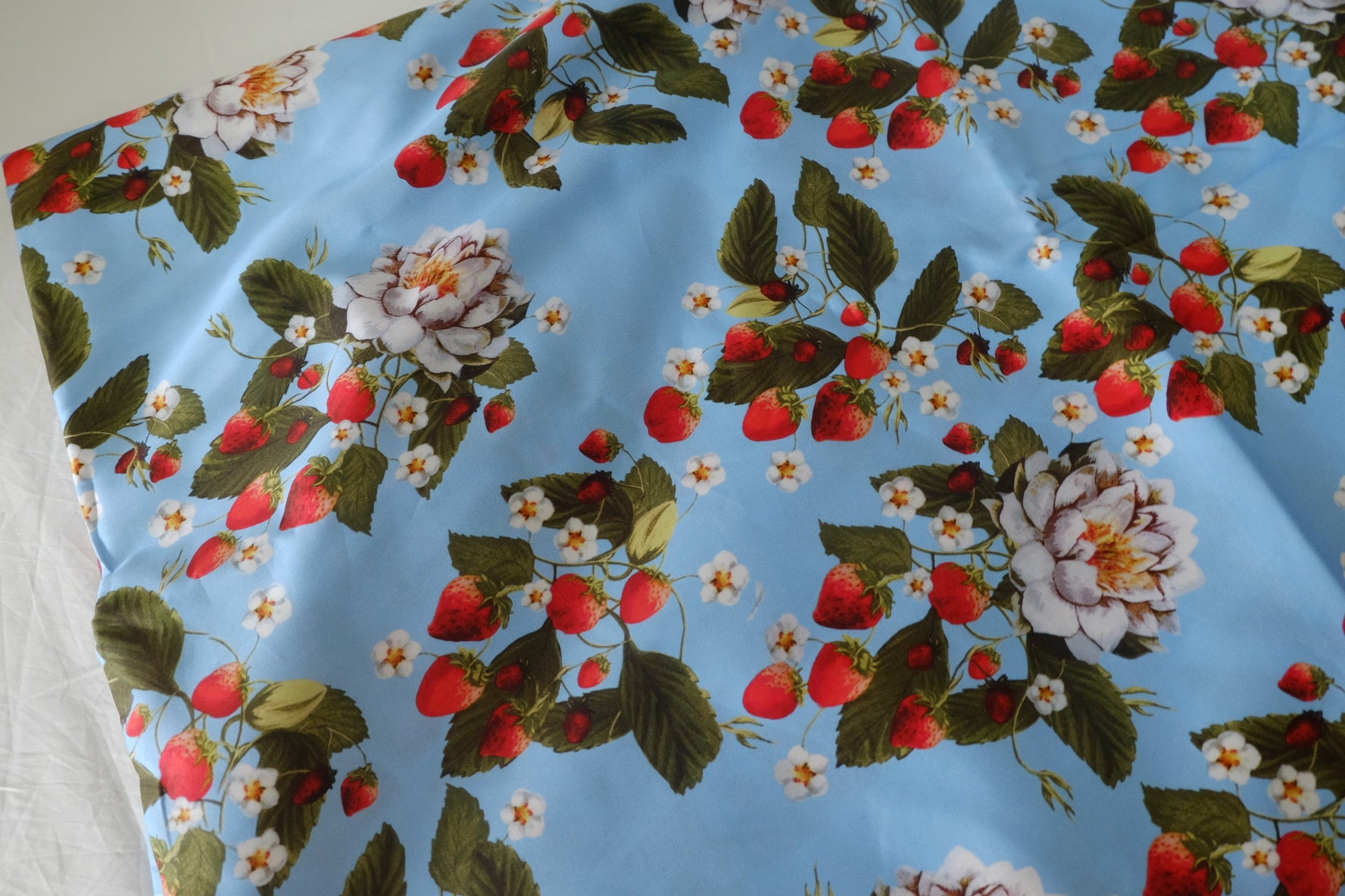 Blue Strawberry Garden Cotton Sateen – 3.3 yd