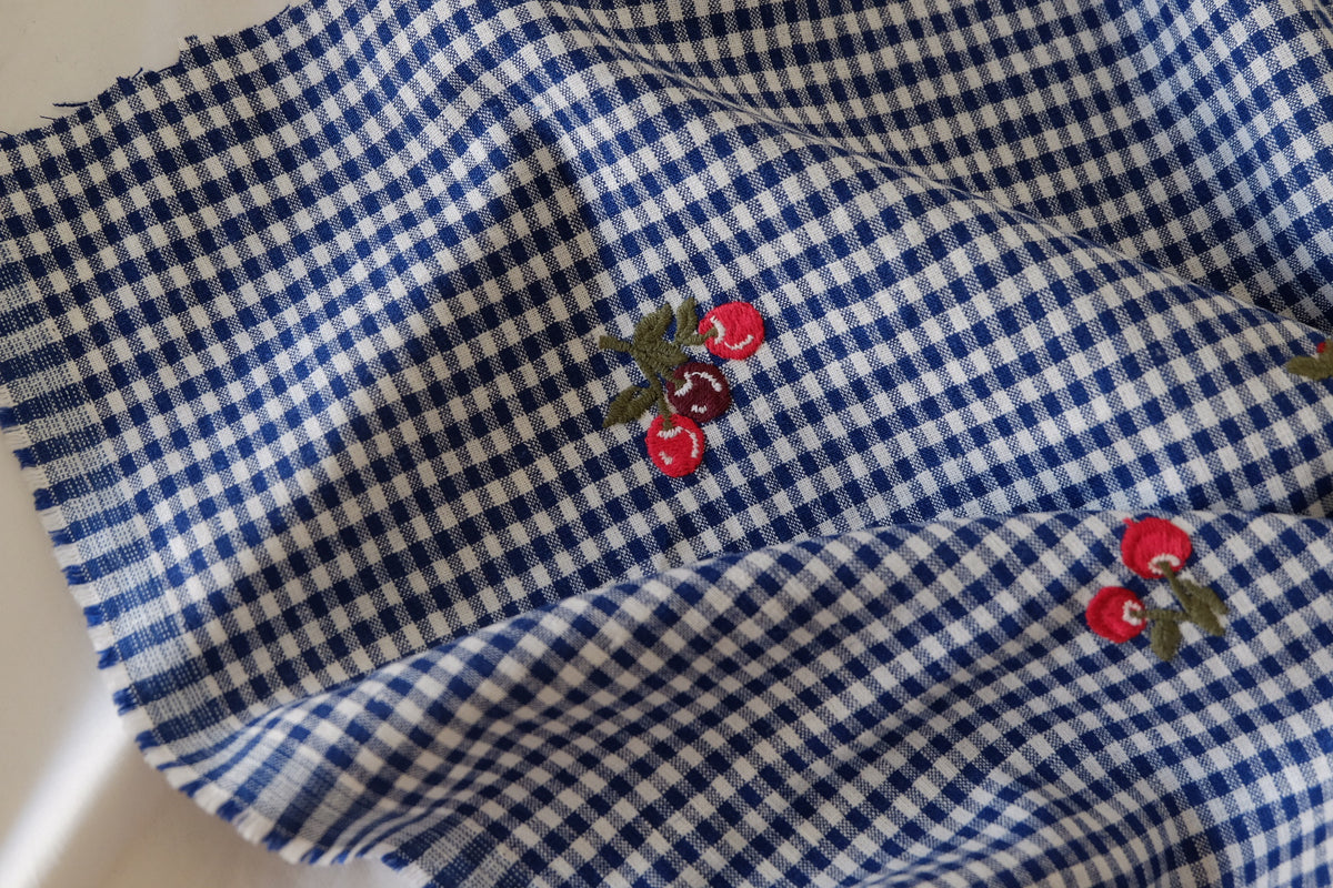 Cherry Embroidered Gingham Linen Cotton – 2.2 yd