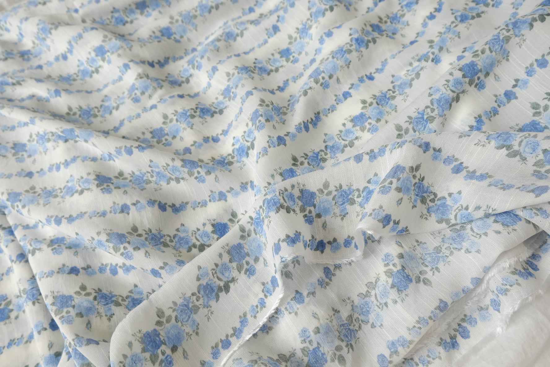 Blue Floral Tencel Linen Blend — 1.64 yd Piece