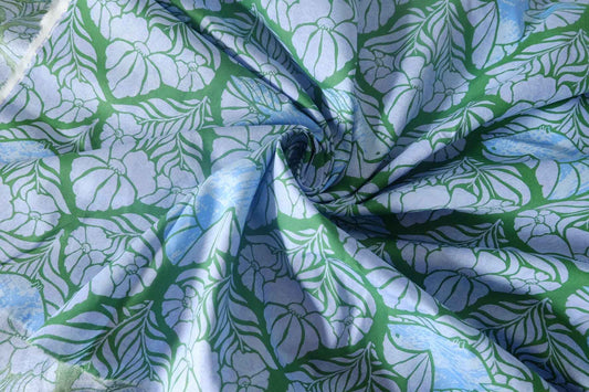 Blue Green Botanical Cotton Poplin Fabric – 3.3 Yards