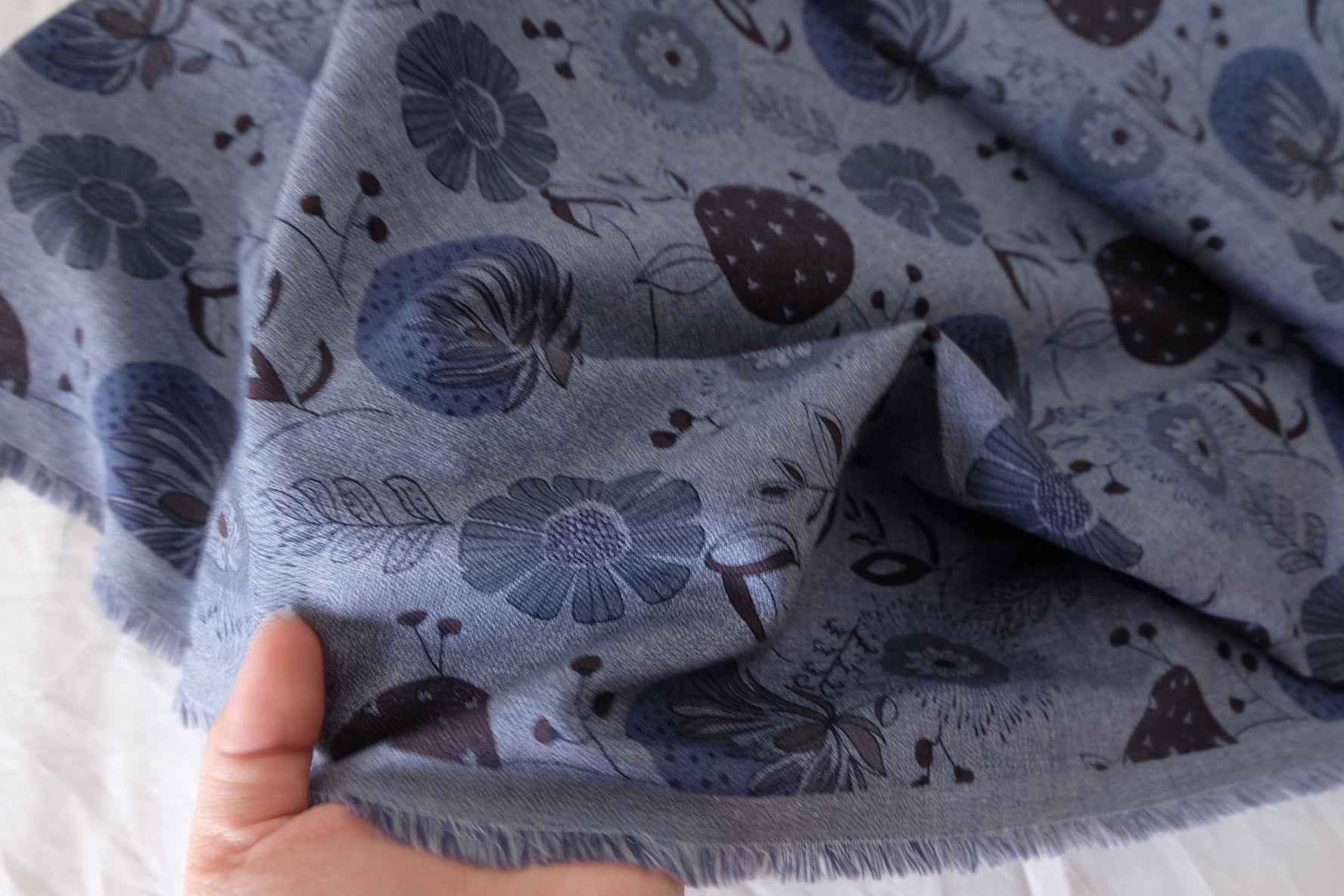 Soft Cotton Linen Floral Berry Print Fabric  – 1.6 yd Cut