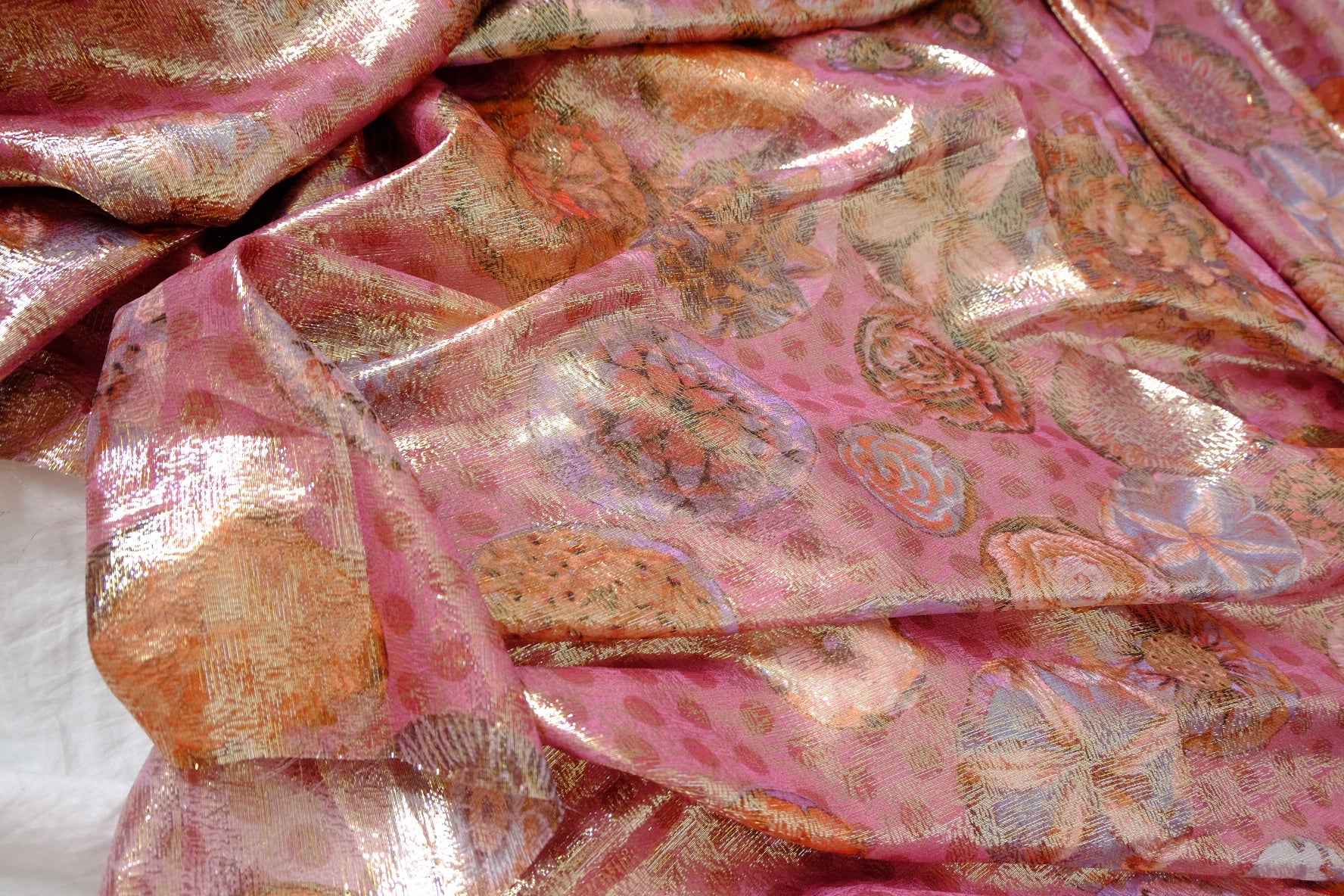 Metallic Rose Silk Statement Fabric - 3.28 yd