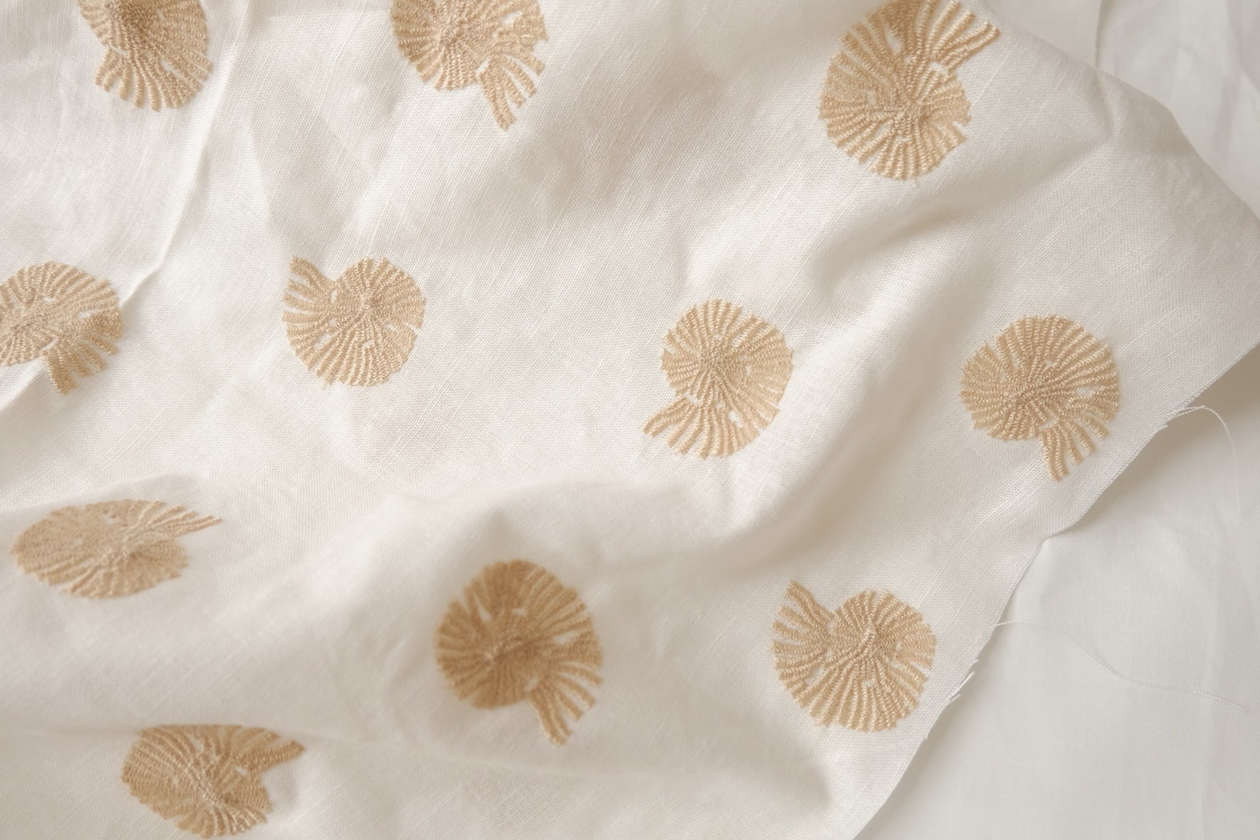 Embroidered Seashell Linen Fabric - 2.19 yd