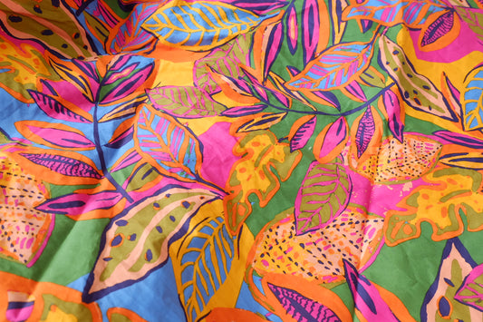 Vibrant Tropical Leaf Cotton Poplin, 2.62 Yards