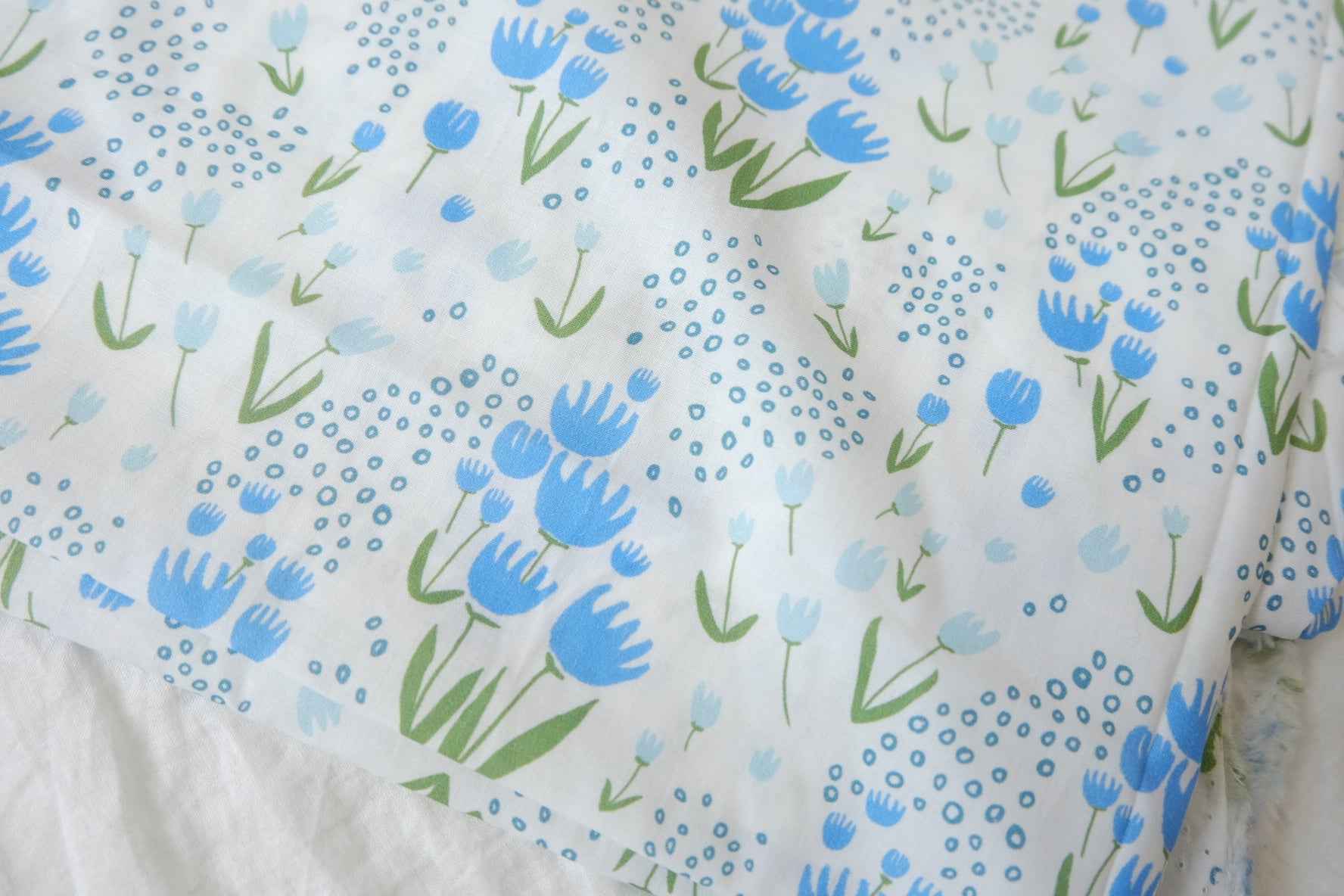 Blue Folk Floral Cotton Poplin Fabric — 2.19 yd