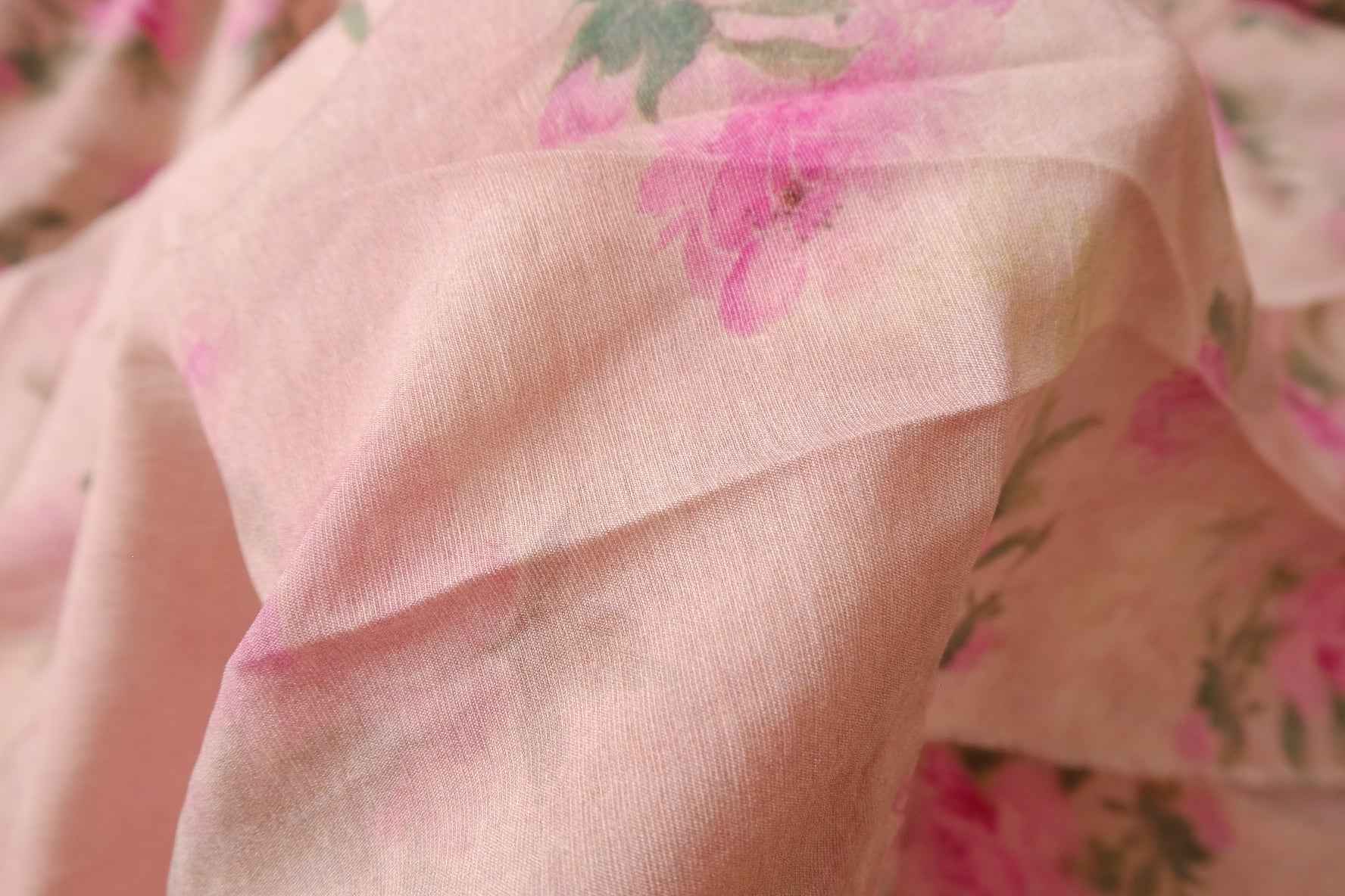 Tencel Linen Floral Fabric, Soft Pink Rose Print, 3.28 Yards