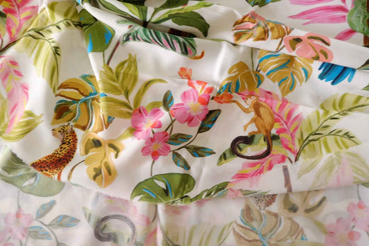 Tropical Animal Rayon Challis Fabric – 3.3 yd