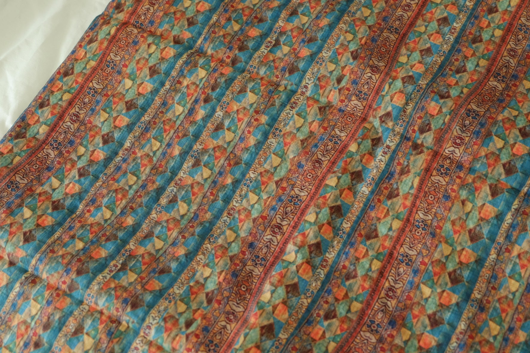 Teal Mosaic Stripe Linen Cotton – 2.2 yd