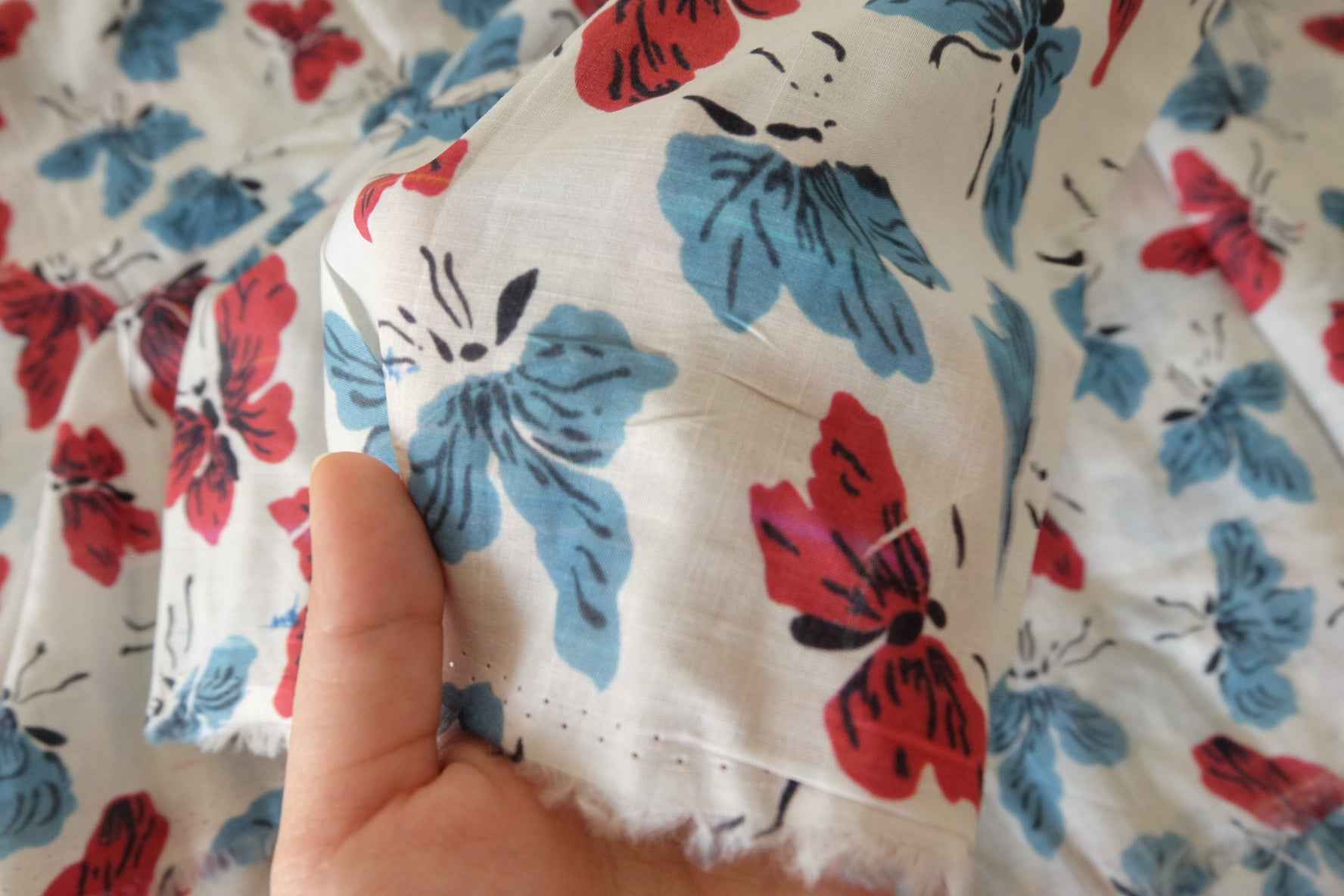 Red Blue Butterfly Cotton Linen — 2.73 yd