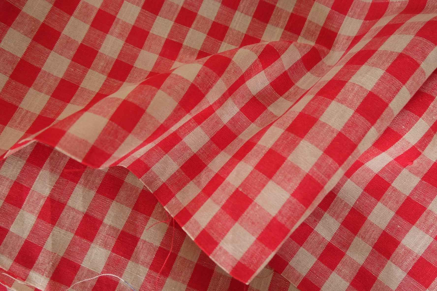 Pure Linen Gingham Fabric – Red & White Woven Check – 2 yd