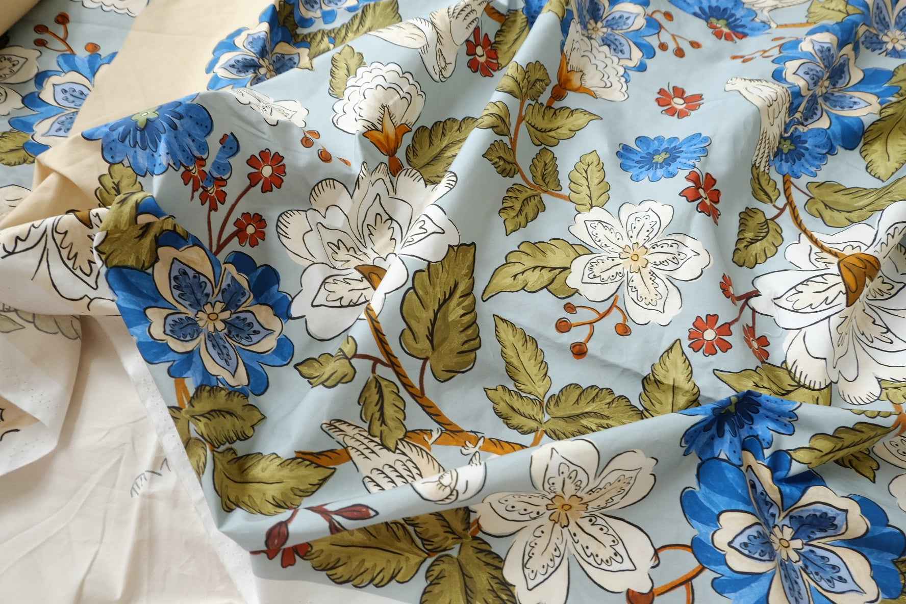 Patchwork Floral Bird Cotton Poplin Fabric - 3.28 yd