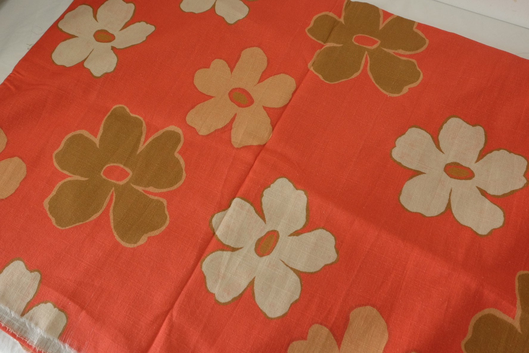 Rust Orange Floral Linen Cotton Fabric – Soft Draping Natural Blend – 2.2 yd