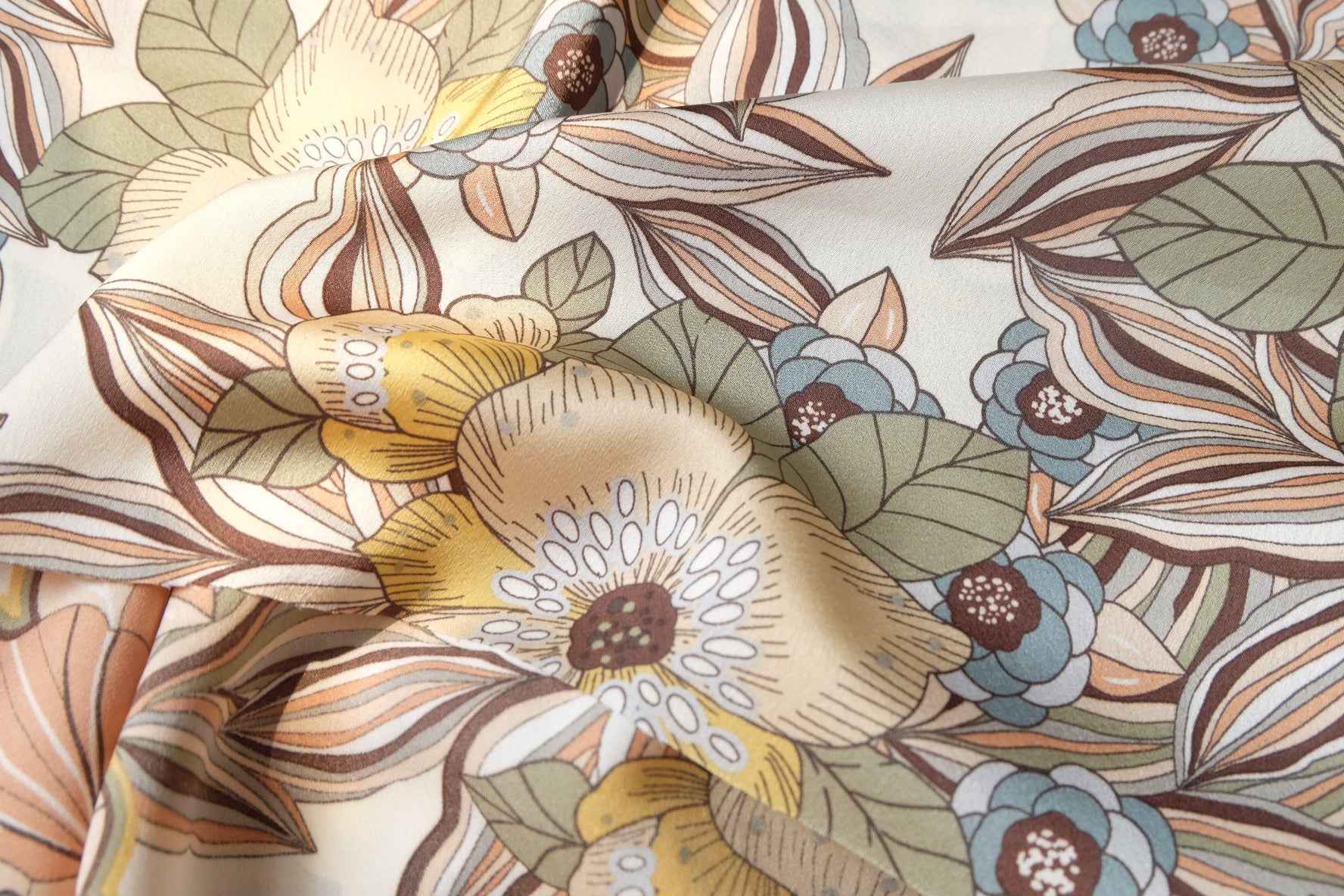 Vintage Floral Satin Fabric, Smooth Dress Weight in Cream, 3.28 Yards