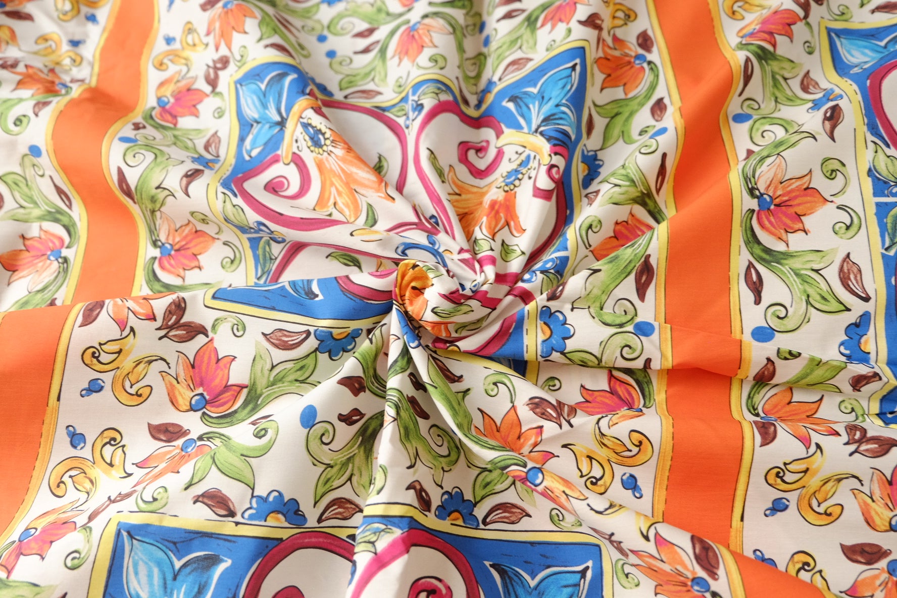 Italian Tile Print Cotton Poplin Fabric 2.2 Yards