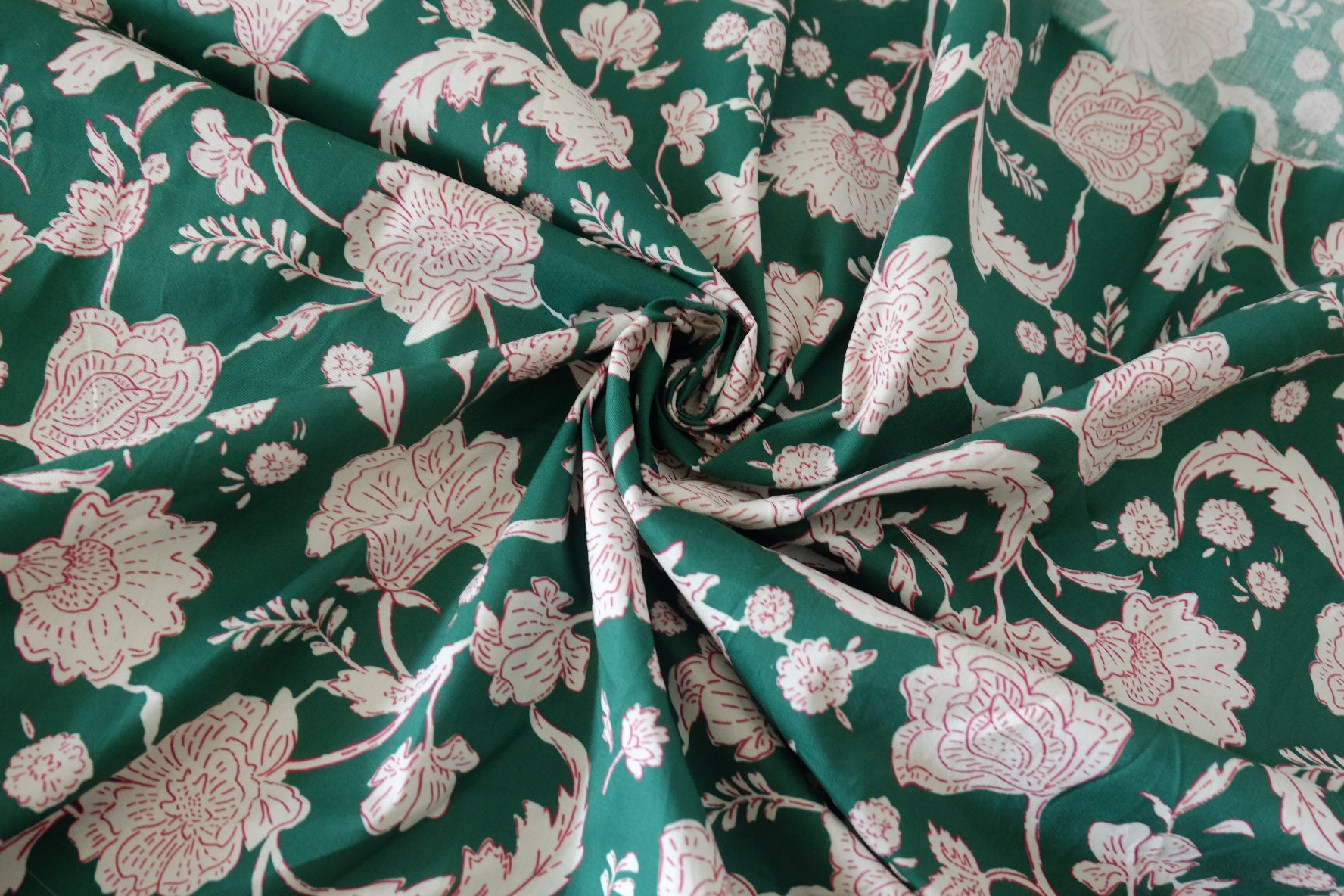 Dark Green Botanical Floral Cotton Poplin Fabric – 2.4 yd