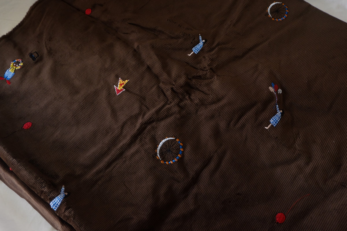 Little Adventures – Embroidered Brown Cotton Corduroy Fabric | 2.2 Yards