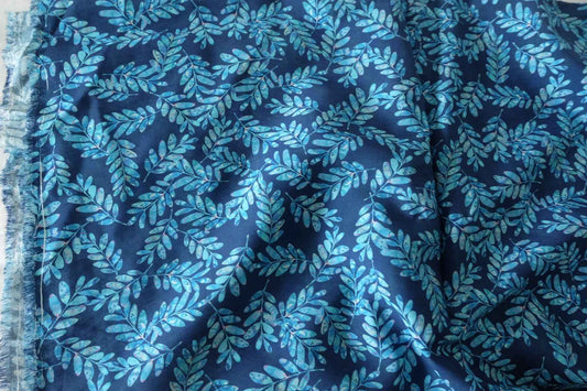 Navy Blue Leaf Cotton Nylon Fabric – 3.3 yd