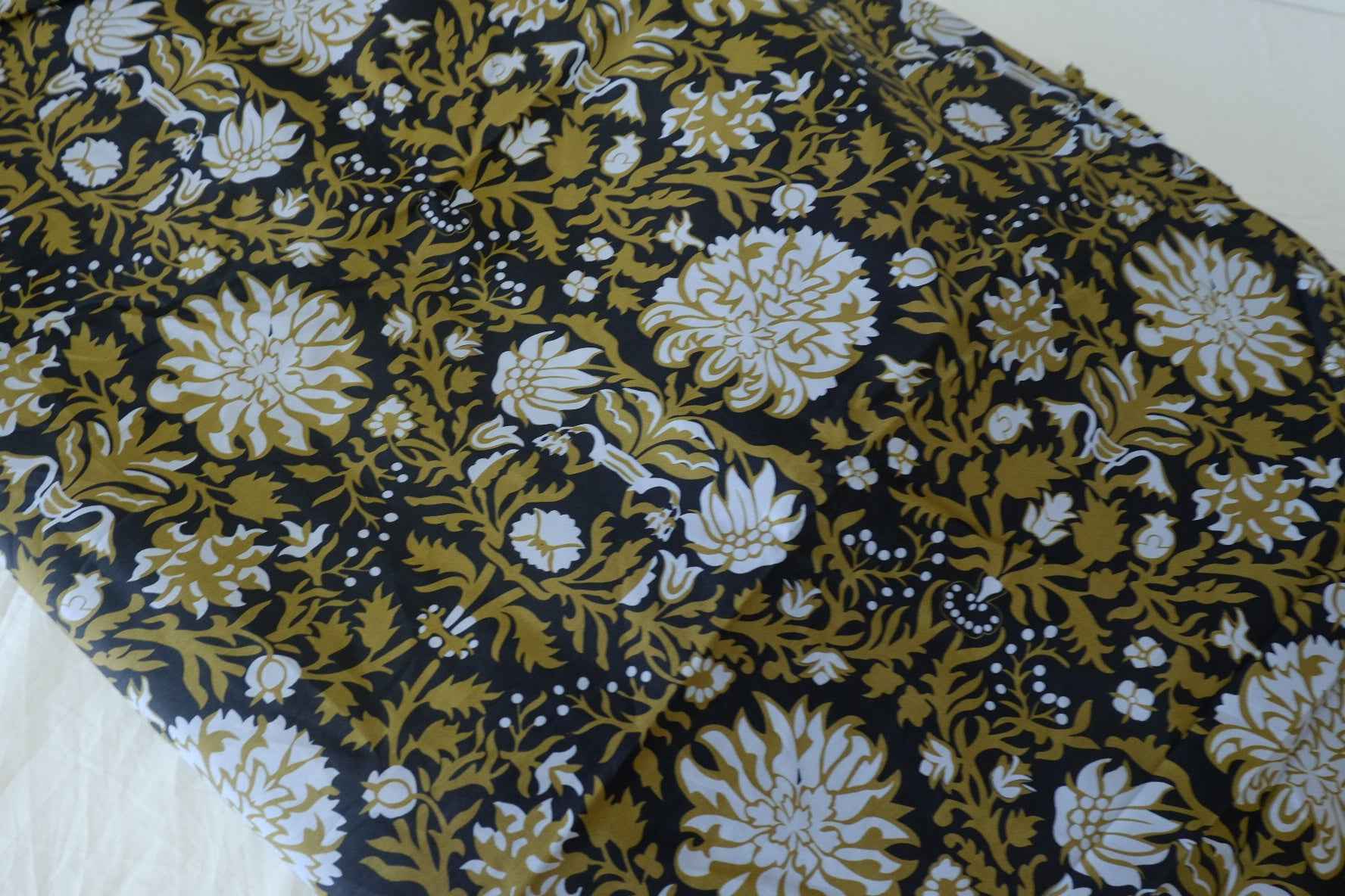 Vintage Olive Black Botanical Cotton Fabric – 1.9 yd