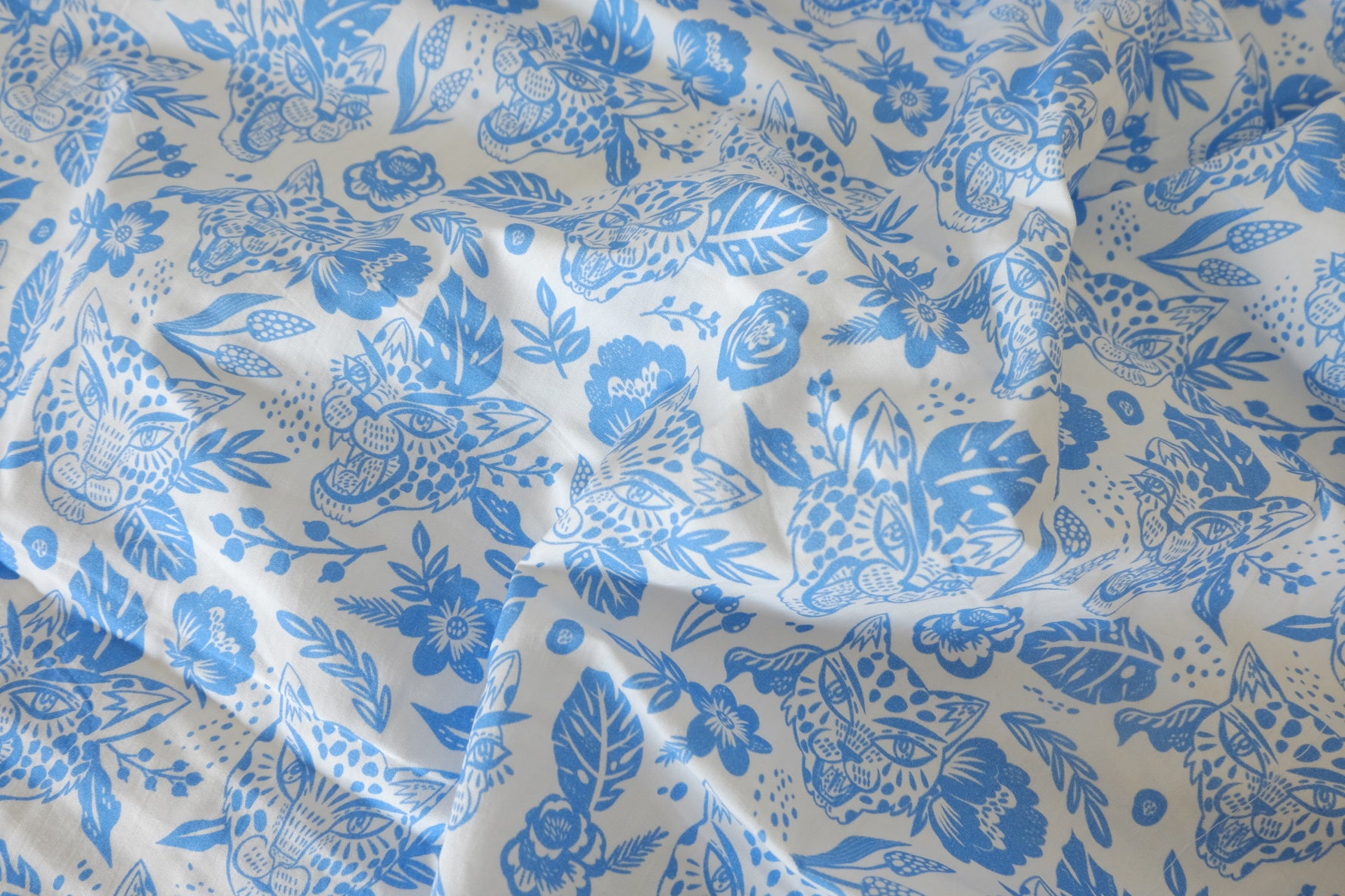 Blue Leopard Floral Print Lightweight Cotton Fabric – 2.19 yd Piece