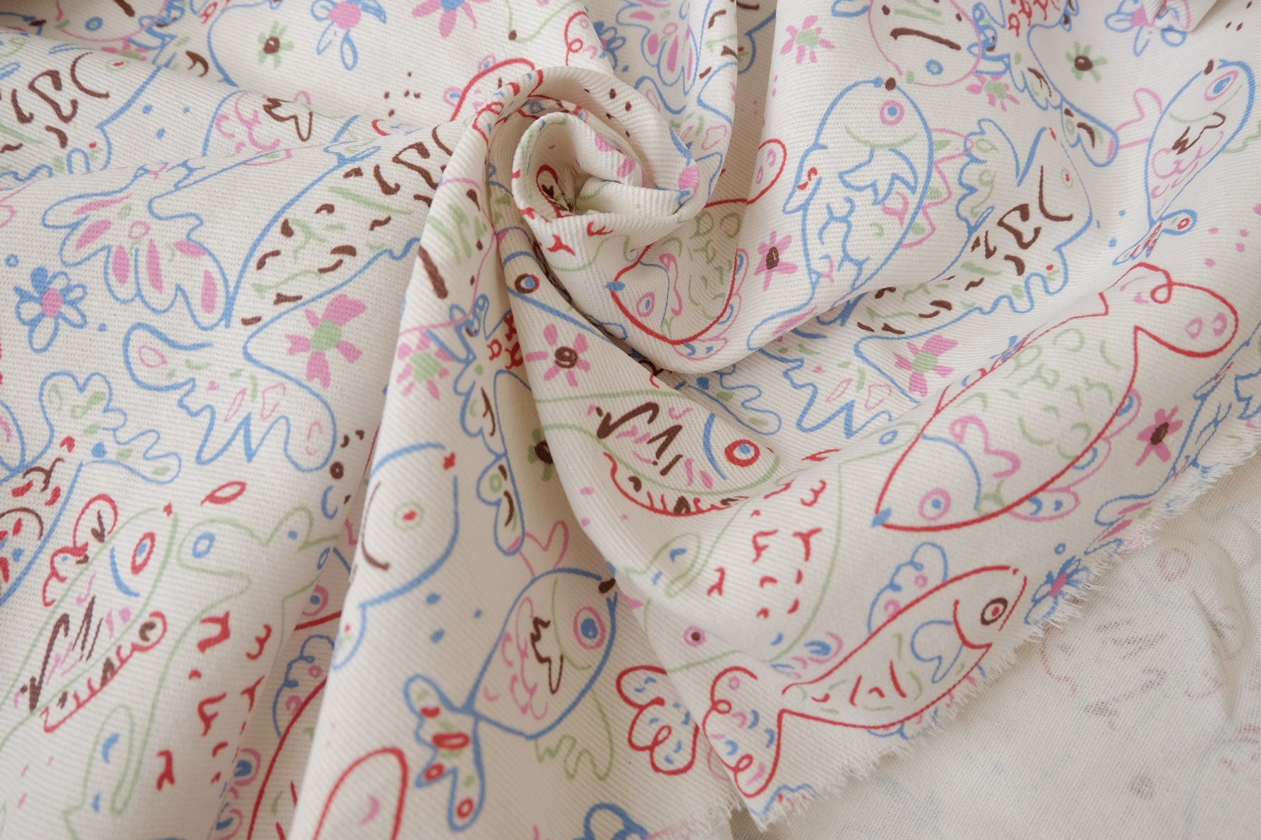 Playful Fish Print Cotton Twill Fabric, 2.19 Yards