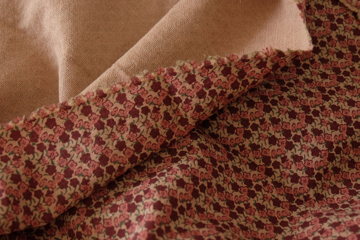 Vintage Burgundy Floral Double-Layer Cotton Linen – by meter