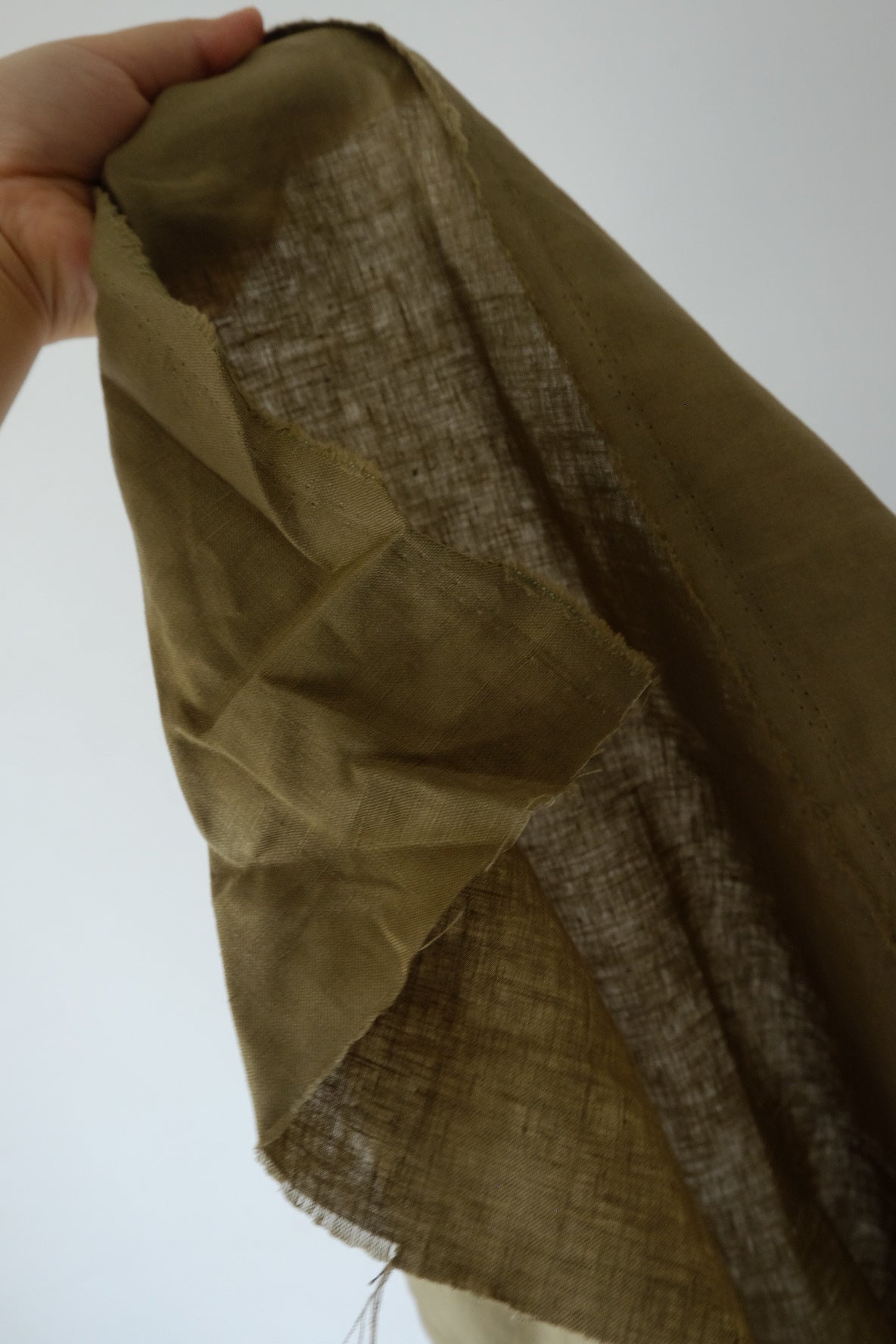 Earthy Olive Green Pure Linen Fabric | Textured 17-Count Linen – 1.75 yd