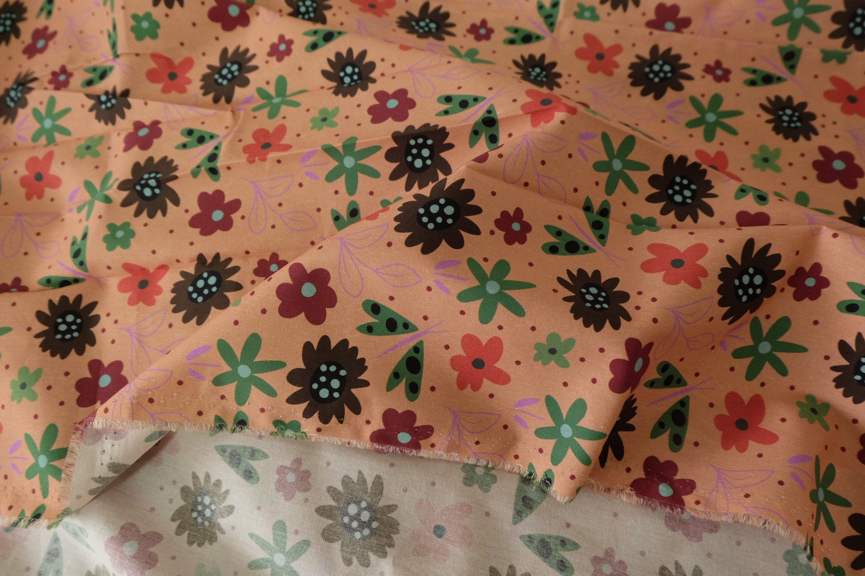 Retro Folk Floral Cotton Fabric - 3.7 yd