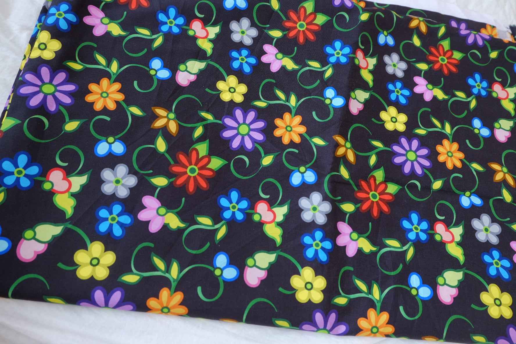 Colorful Retro Floral Cotton Poplin Fabric - 2.19 yd
