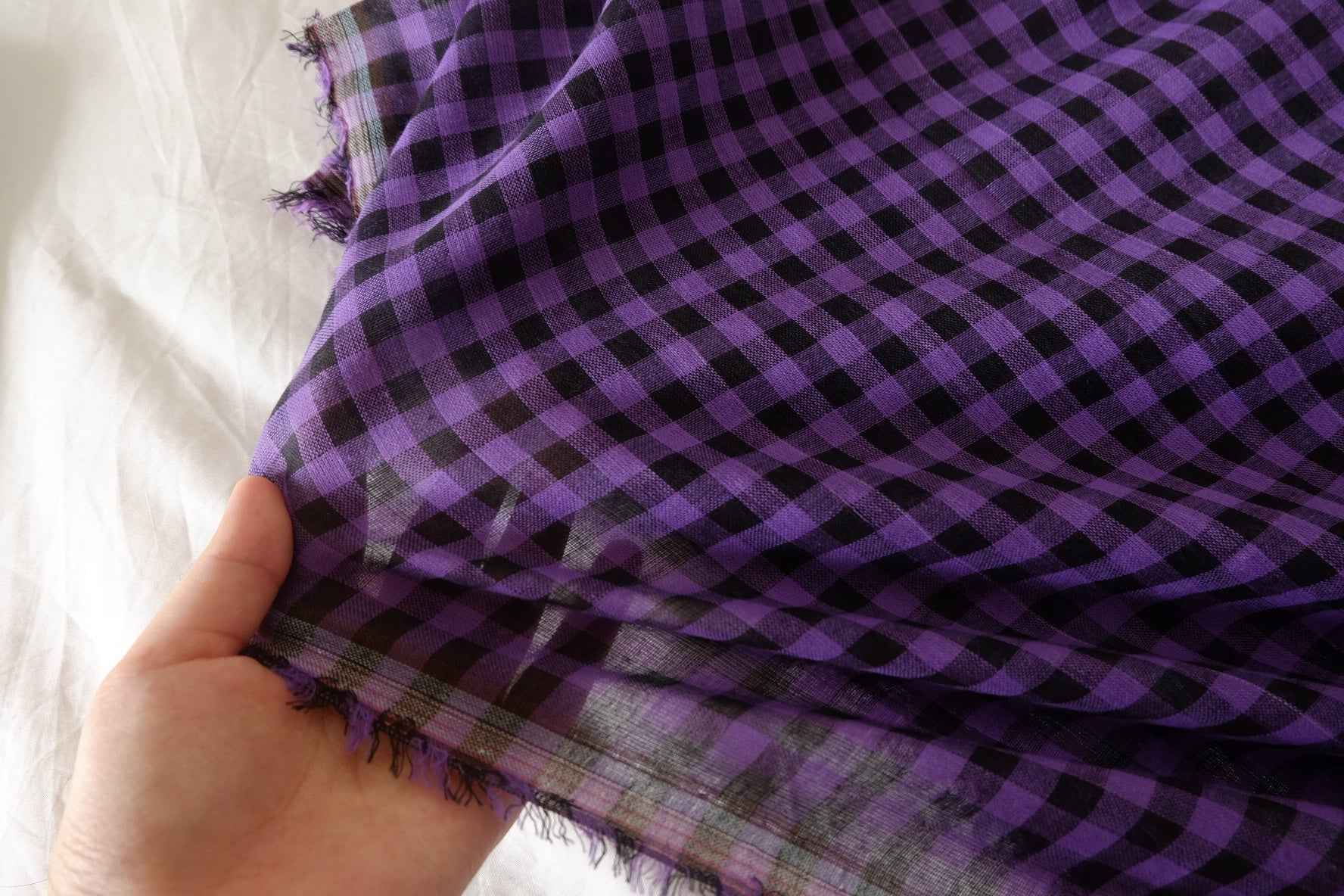 Purple & Black Gingham Cotton Gauze Fabric – 3.3 yd
