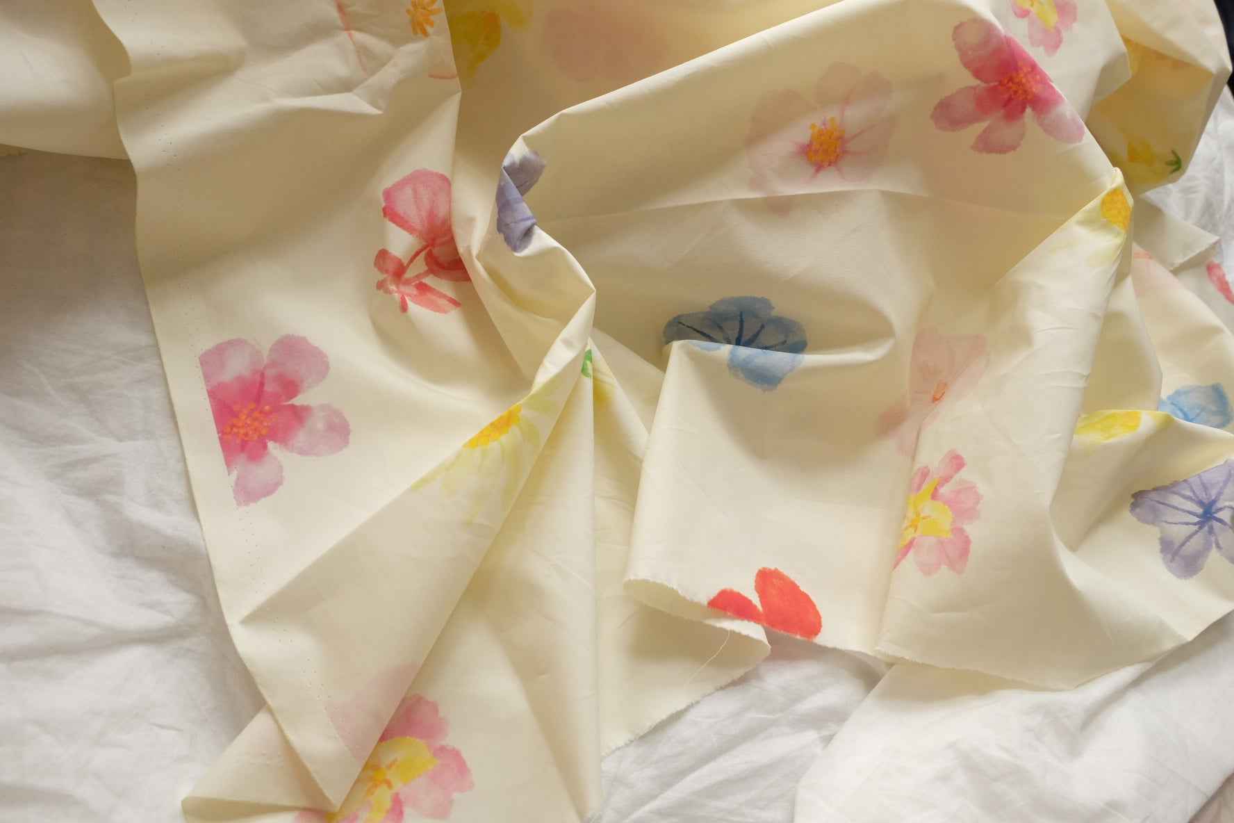 High-Density Cotton Poplin Fabric, Smooth Crisp with Painterly Floral Print, 2.19 Yards