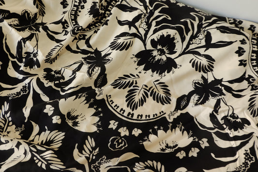 Black and White Floral Rayon Challis Fabric – 3.3 yd