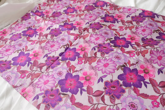 Vintage Pink Floral Stretch Cotton Sateen Fabric - 3.28 yd