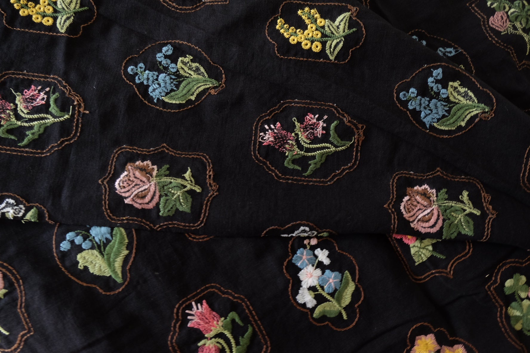 All-Over Embroidered Cotton Linen Blend Fabric – 2.2 yd