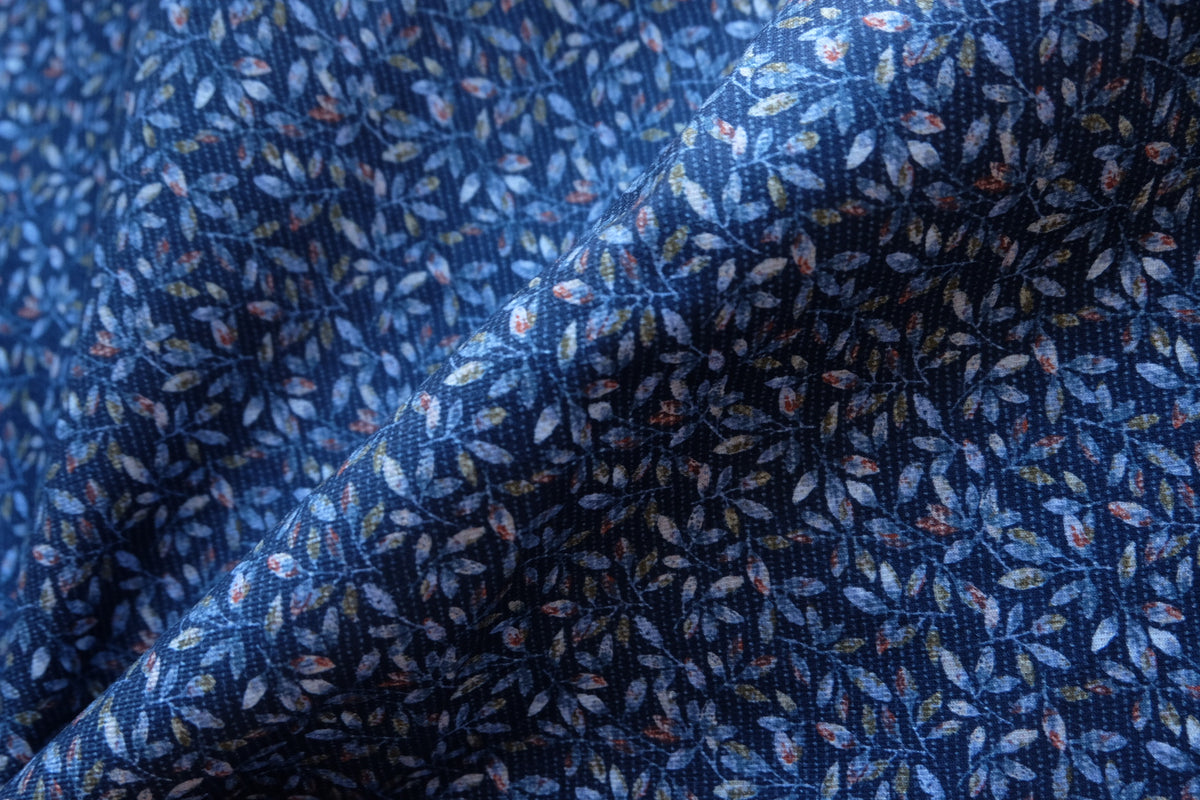 Midnight Blue Botanical Brushed Cotton Fabric – 1.92 yd