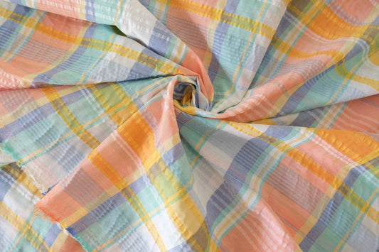 Textured Seersucker Cotton Yarn-Dyed Plaid Fabric– 3.3 yd