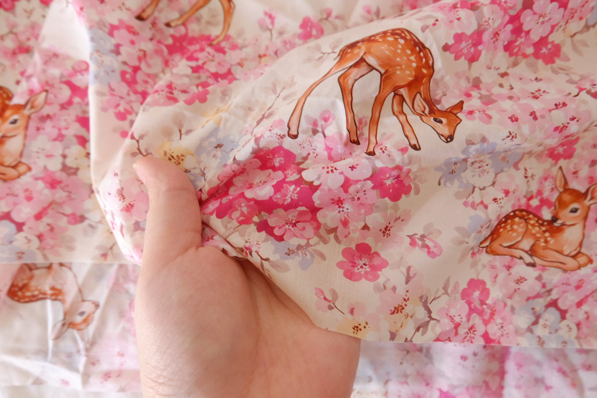 Little Deer in the Blossom Garden Cotton Lawn – 3.28 yd