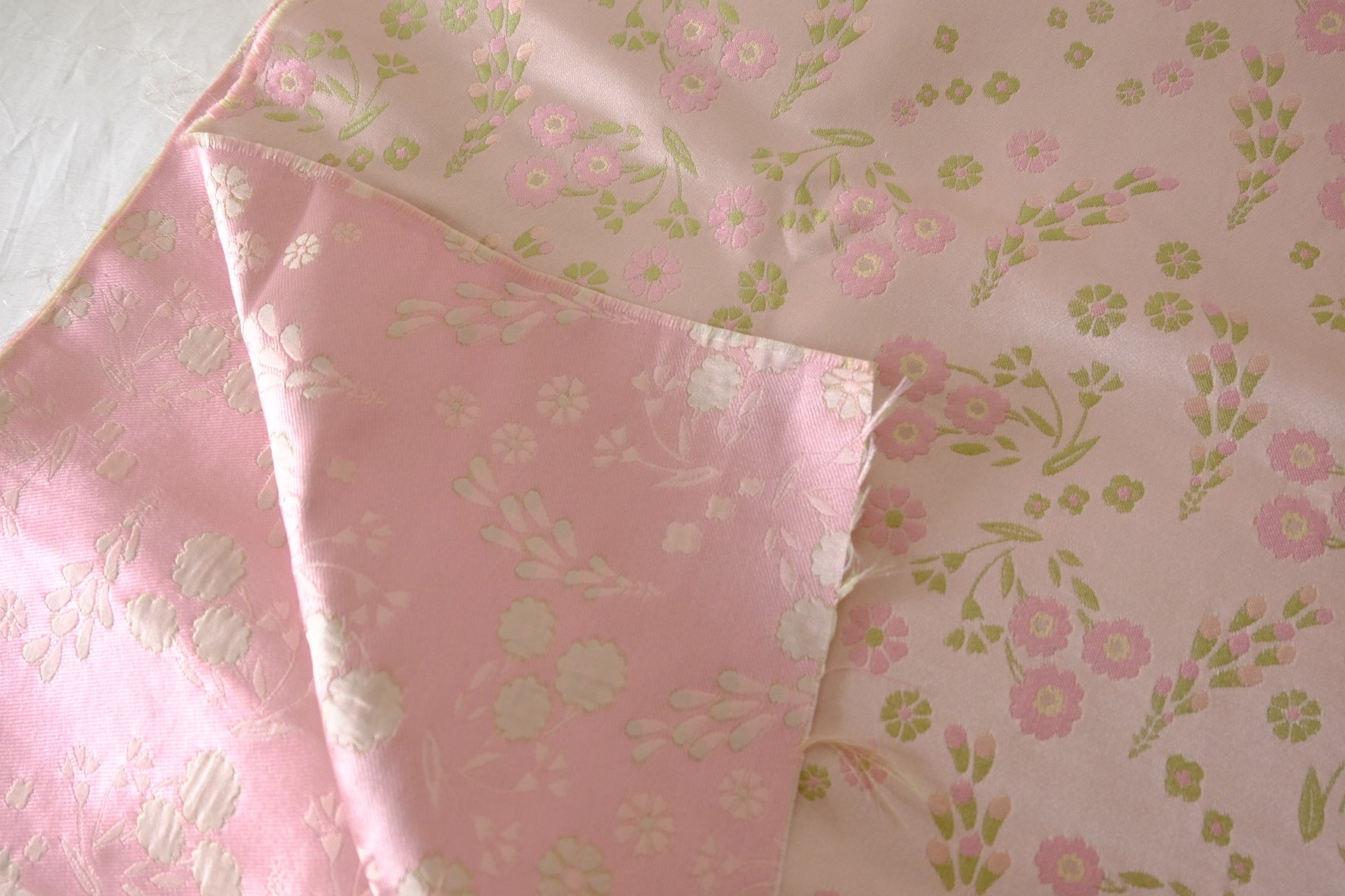 Pink Floral Jacquard Satin Fabric – 2.2 yd