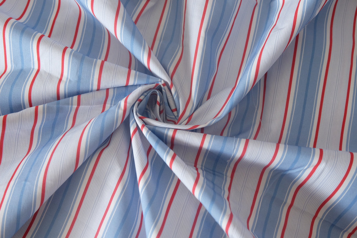 Sky Blue & Red Stripe Heavy Cotton Poplin – 2.2 yd