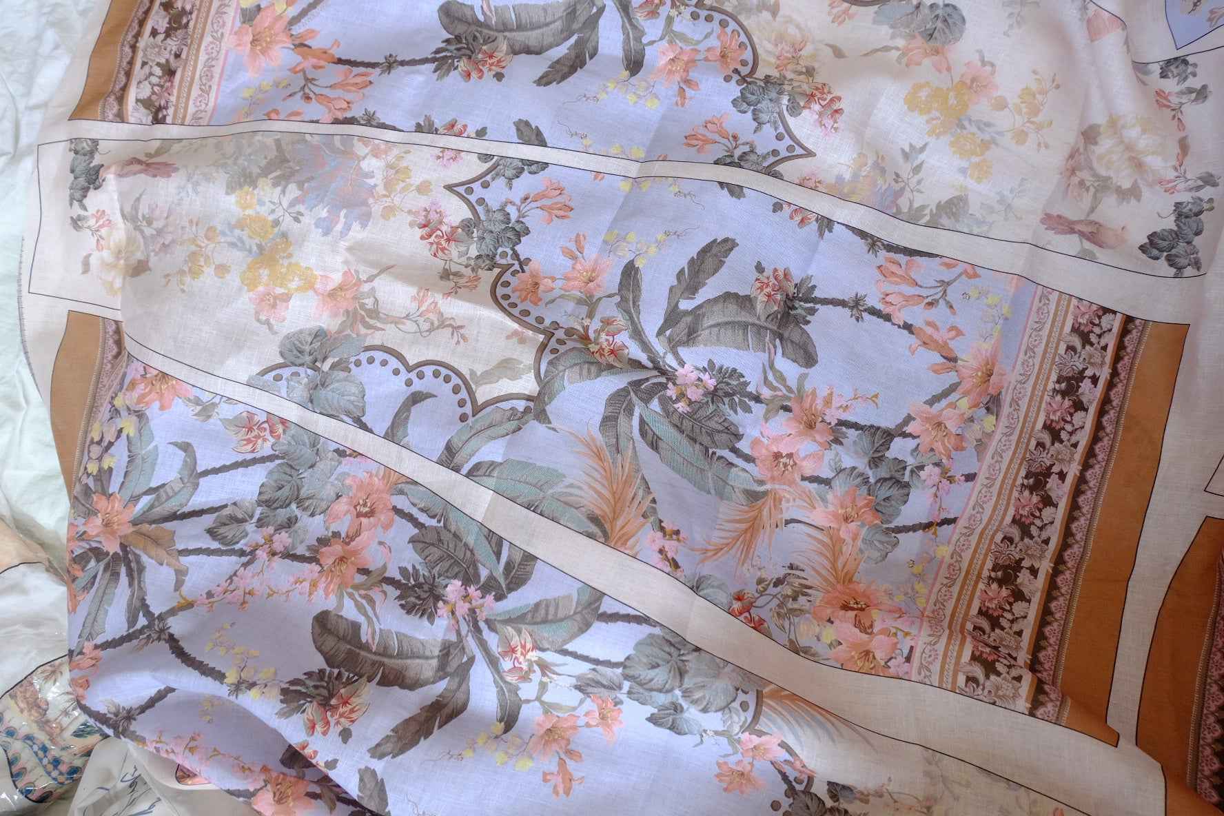 Luxury Designer Linen Dress Cut-and-Sew Panel in Tropical Border Print - 4.16 yd