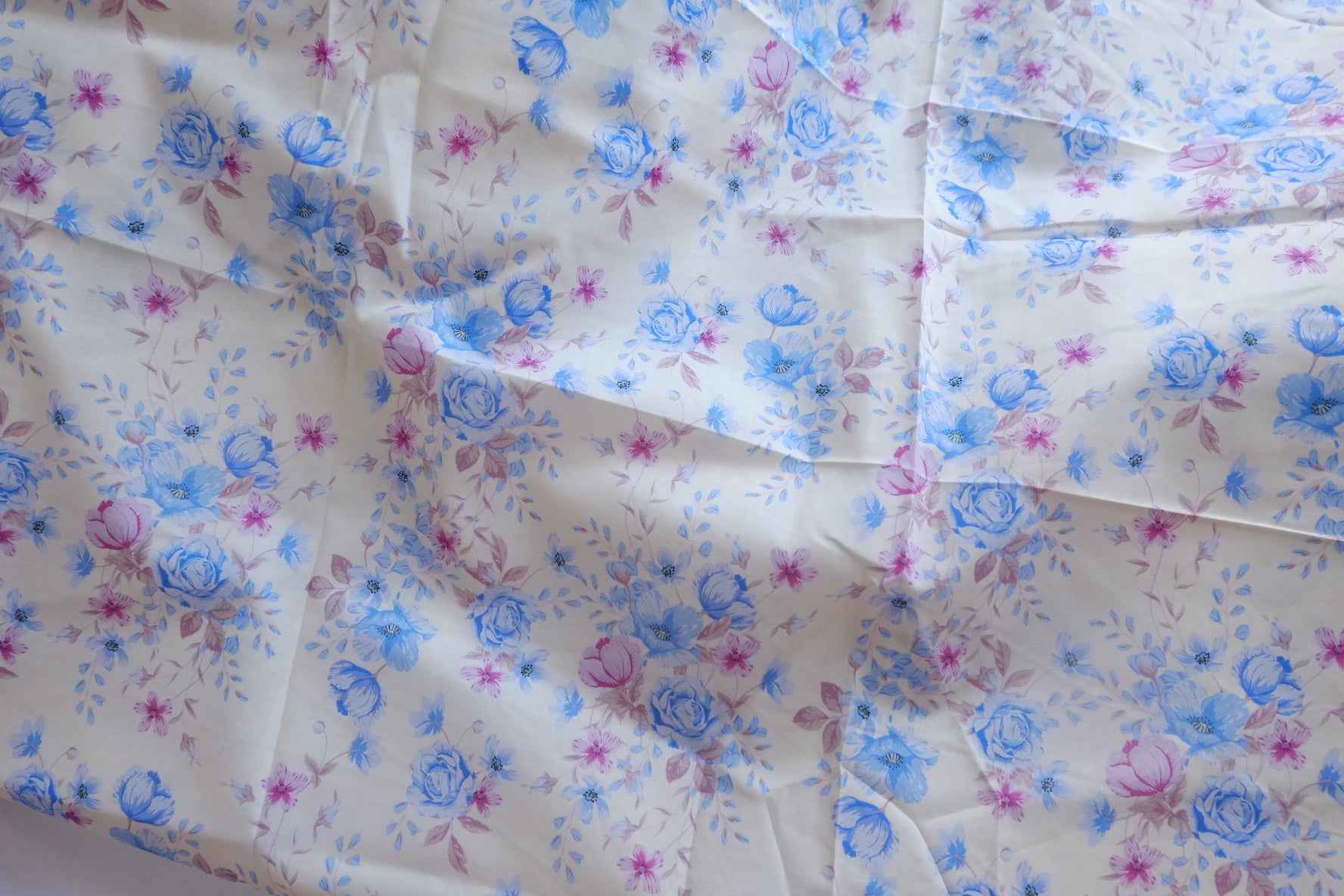 Blue Pink Floral Silky Cotton Lawn Fabric - 2.52 yd
