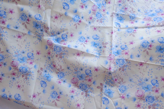 Blue Pink Floral Silky Cotton Lawn Fabric - 2.52 yd