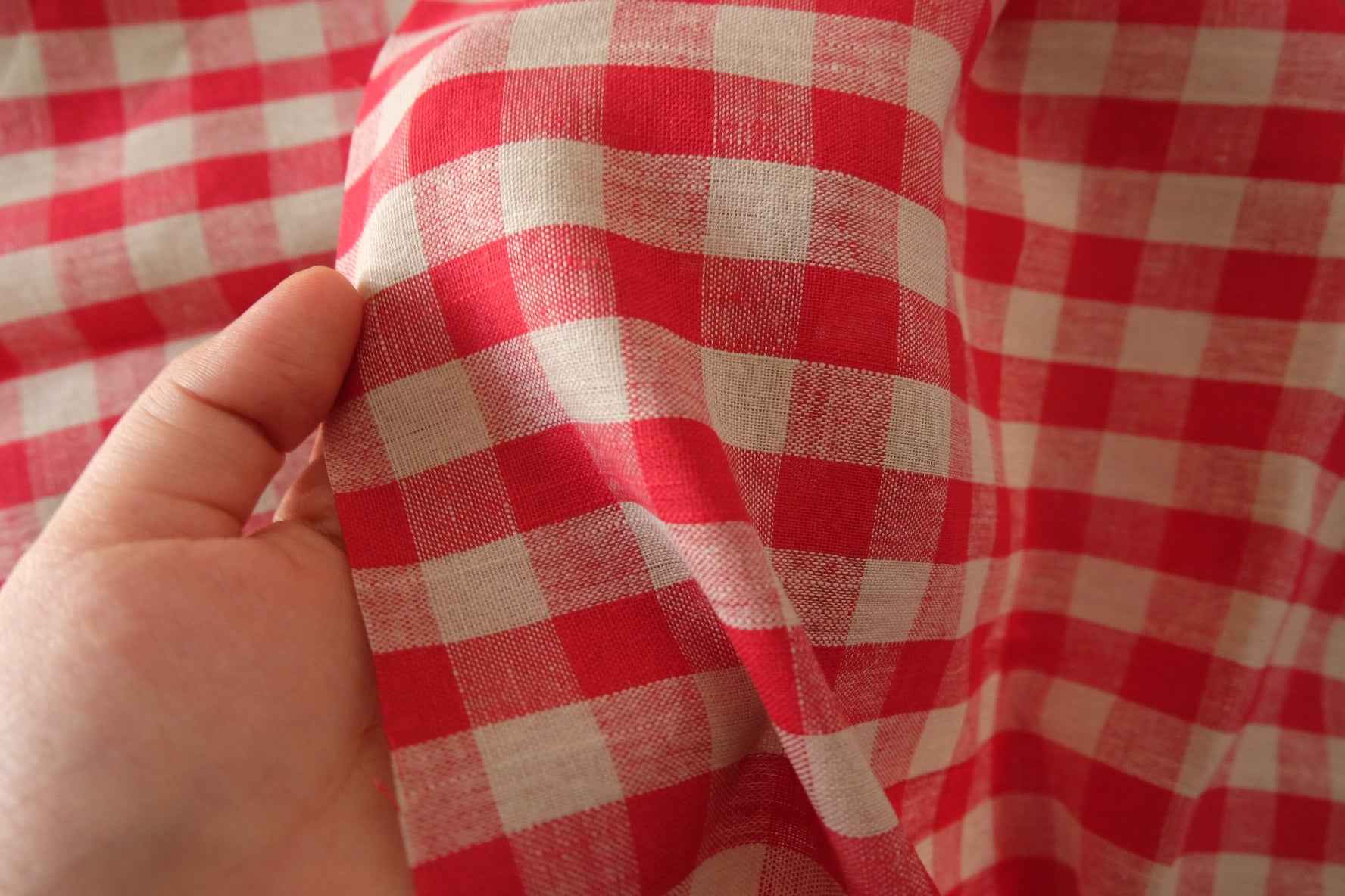 Pure Linen Gingham Fabric – Red & White Woven Check – 2 yd